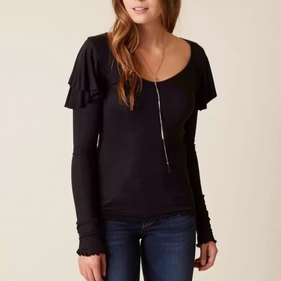 We the Free Black Ruffle Top Size XS - Picture 1 of 9